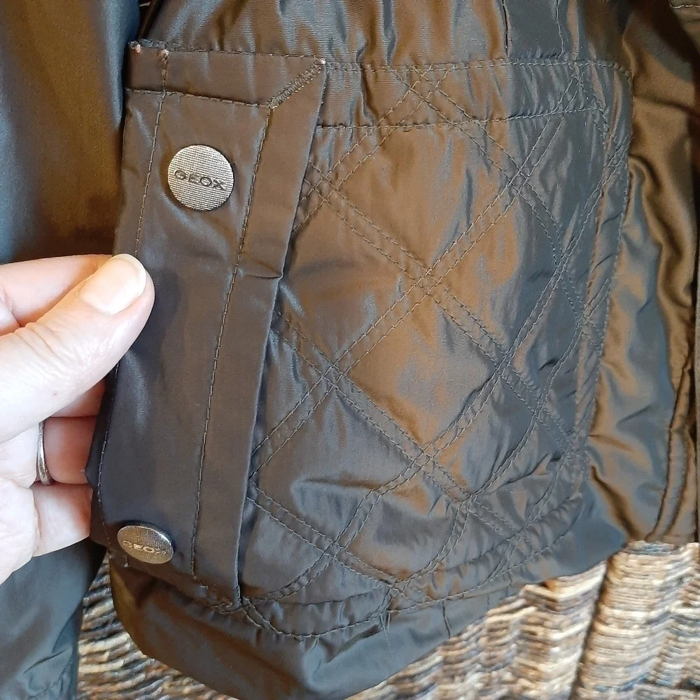 Geox Respira Women's 8 Bronze Jacket Shimmery Quilted Belted Coat Brown Italy